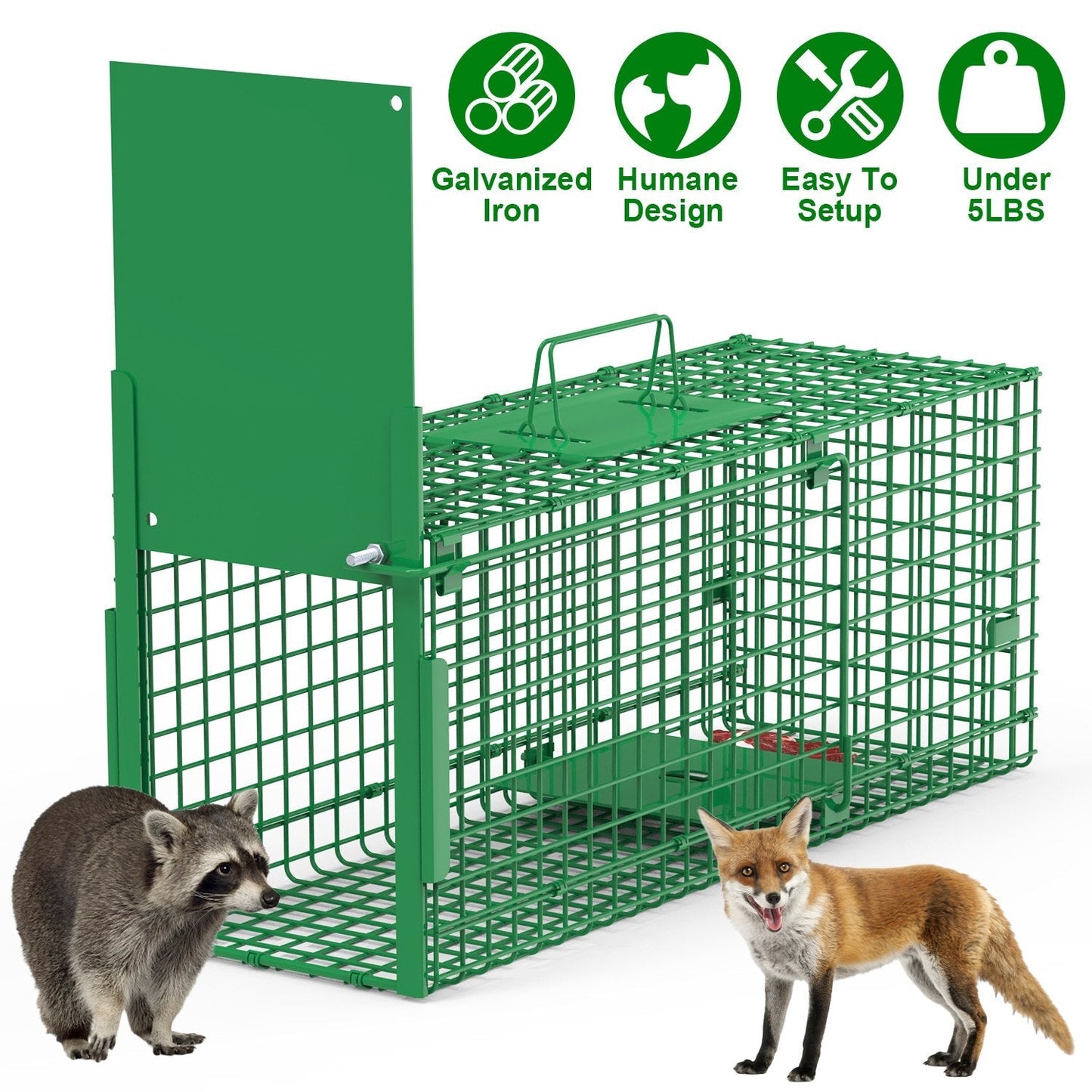 30in 1 Door Live Animal Cage Trap For Animals Under 5LBS Easy To Setup Humane Galvanized Iron Trap Cage For Small Cats Rabbits Squirrels Moles Chipmun