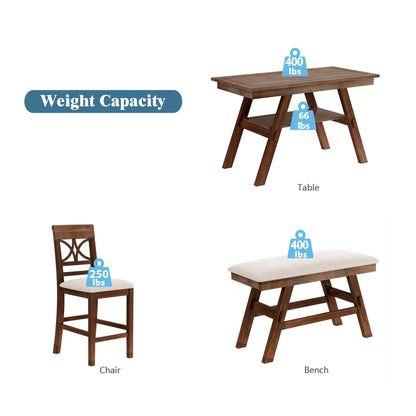 Topmax 6-Piece Wood Counter Height Dining Table Set with Storage Shelf