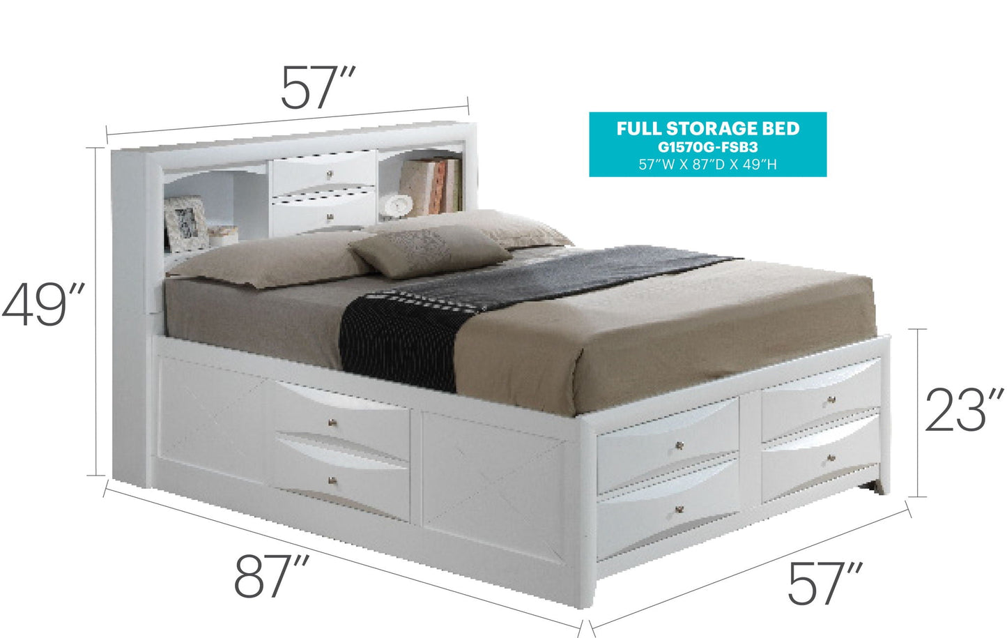 Modern Design Storage Bed With Bookcase Headboard