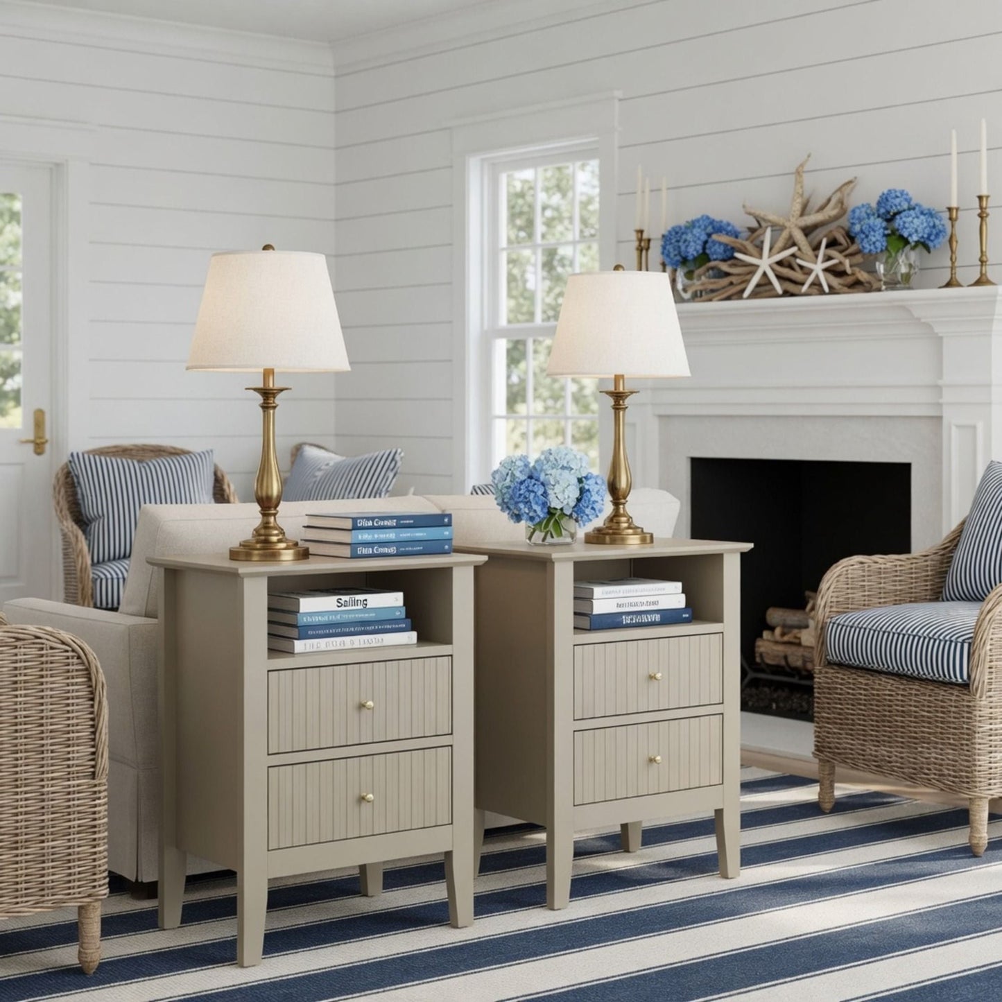 Fluted Nightstand With 2 Drawers