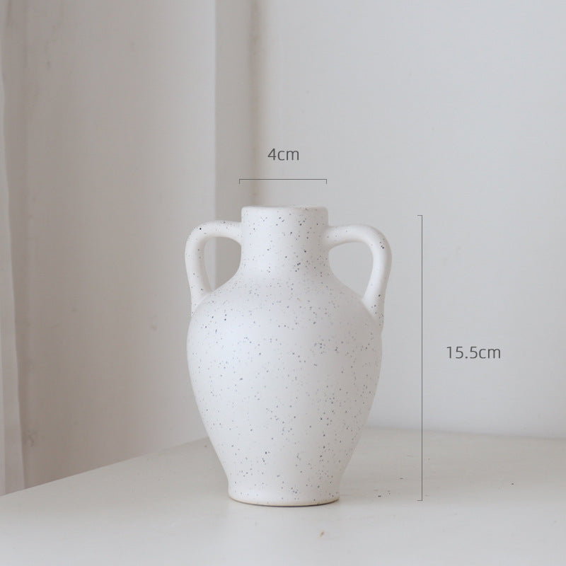 Round Belly Vase Double Ear Ceramic Table Top Decoration