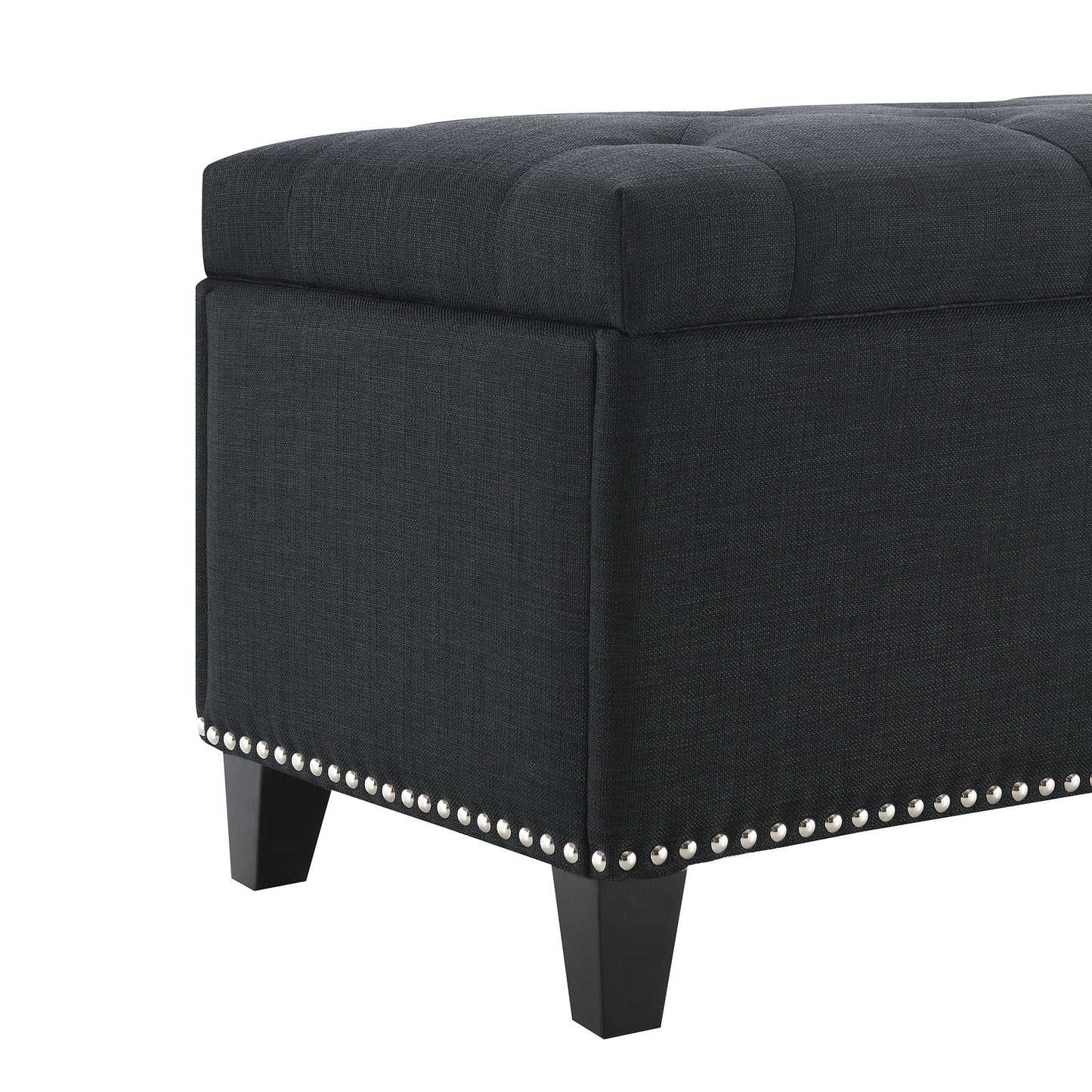 Button-Tufted Storage Ottoman With Safety Close Hinge