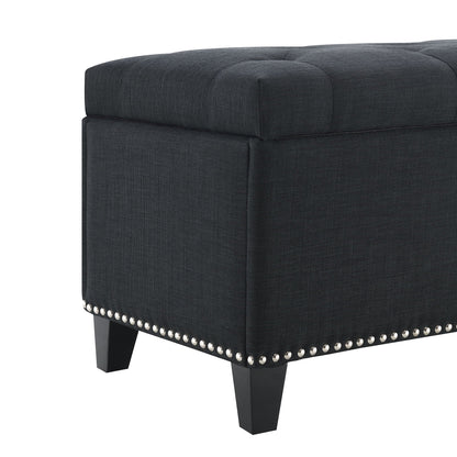 Button-Tufted Storage Ottoman With Safety Close Hinge