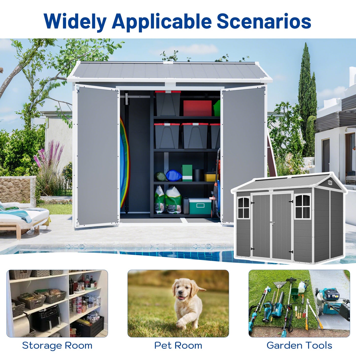 Plastic Utility Shed 8x6 ft with Floor – Lockable Storage Shed