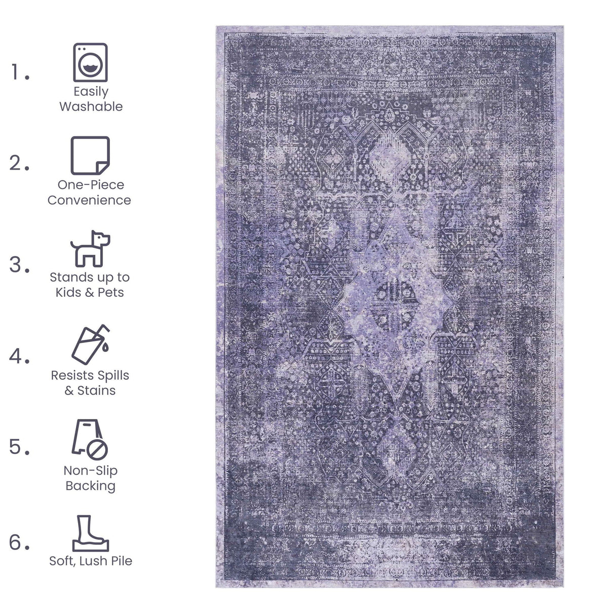 Maval - 6' X 9' Washable Area Rug - Anthracite