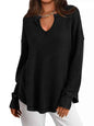 Slit Notched Long Sleeve T-Shirt