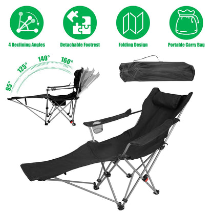 Reclining Camping Chair with Footrest – 4-Position Adjustable