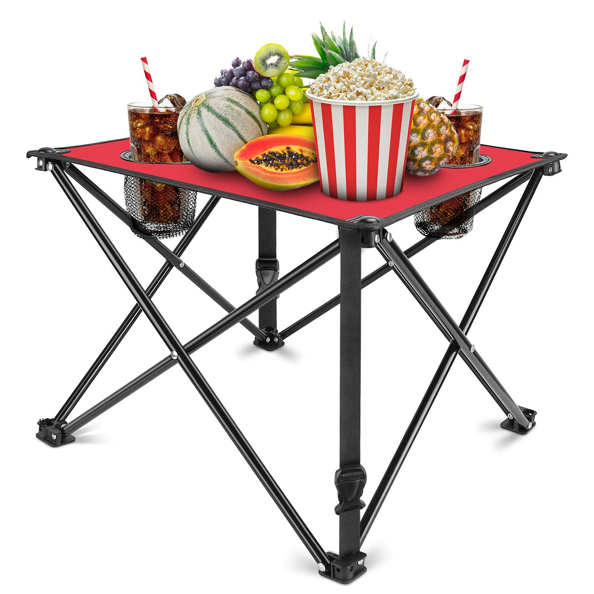 Portable Folding Camping Table with Cup Holders & Carry Bag