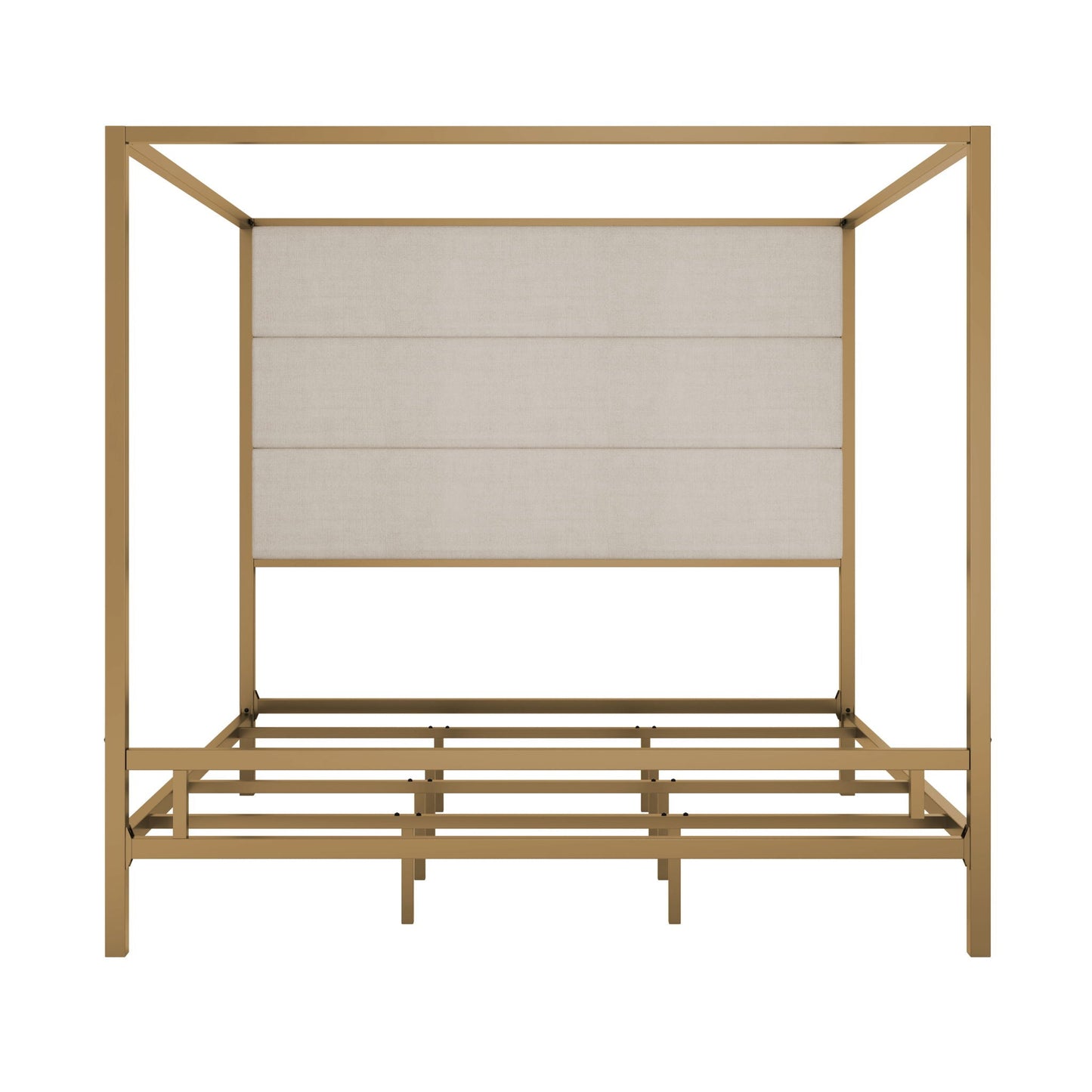 Canopy Bed With Tall Upholstered Headboard, 4 Poster Frame