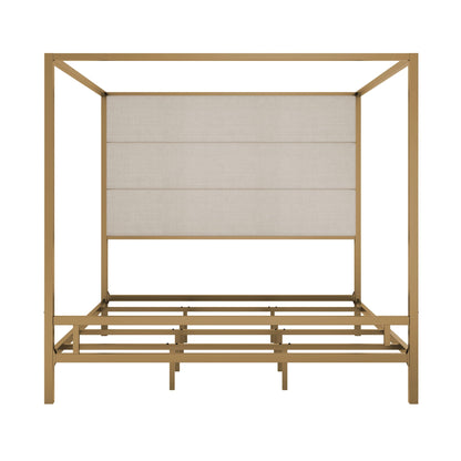 Canopy Bed With Tall Upholstered Headboard, 4 Poster Frame