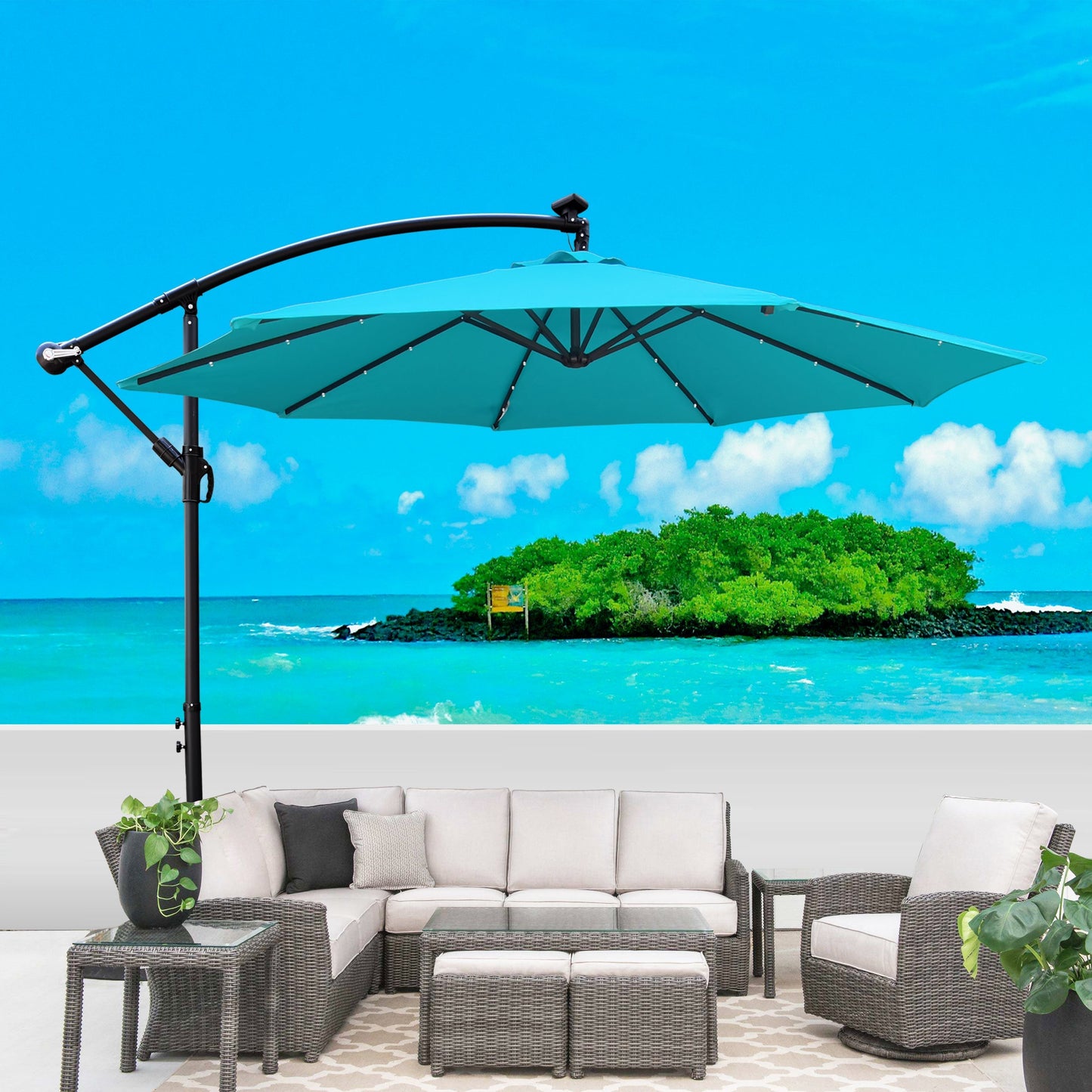 10 ft Outdoor Patio Umbrella Solar Powered LED Lighted Sun Shade