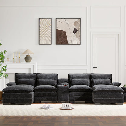 Modern U-Shaped Sectional Sofa with Console and USB Charger