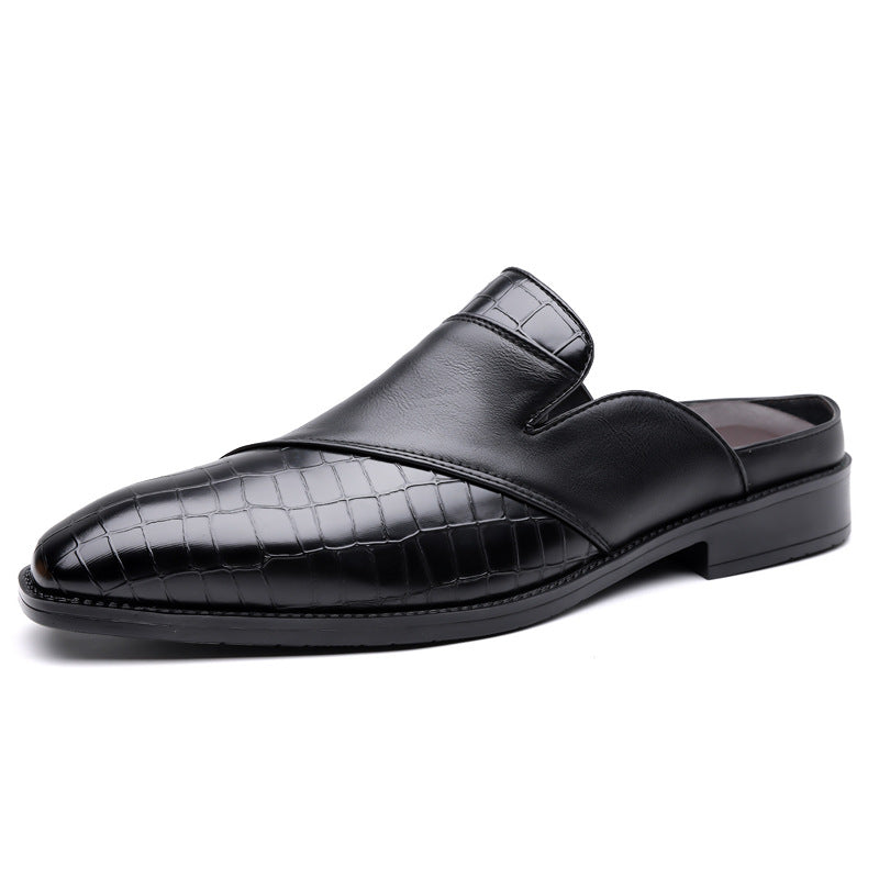 Mens Pointed-toe Leather Half-slippers Without A Heel For Outdoor Wear