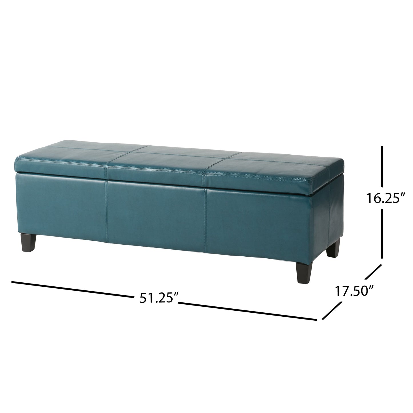 Upholstered PU Leather Storage Ottoman, Solid Wooden Legs