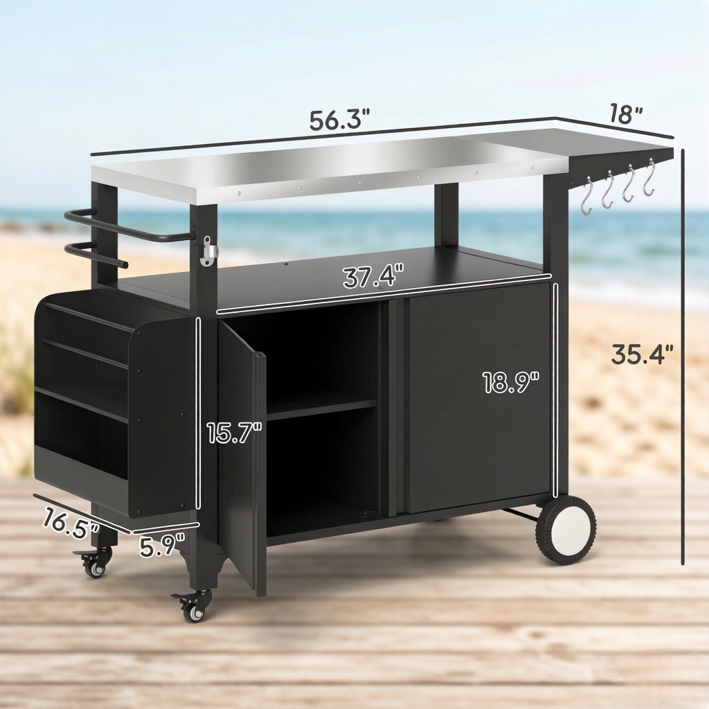 Convenient Kitchen Island, Movable Grill Cart Table, Oven Table, Versatile Bar Cart