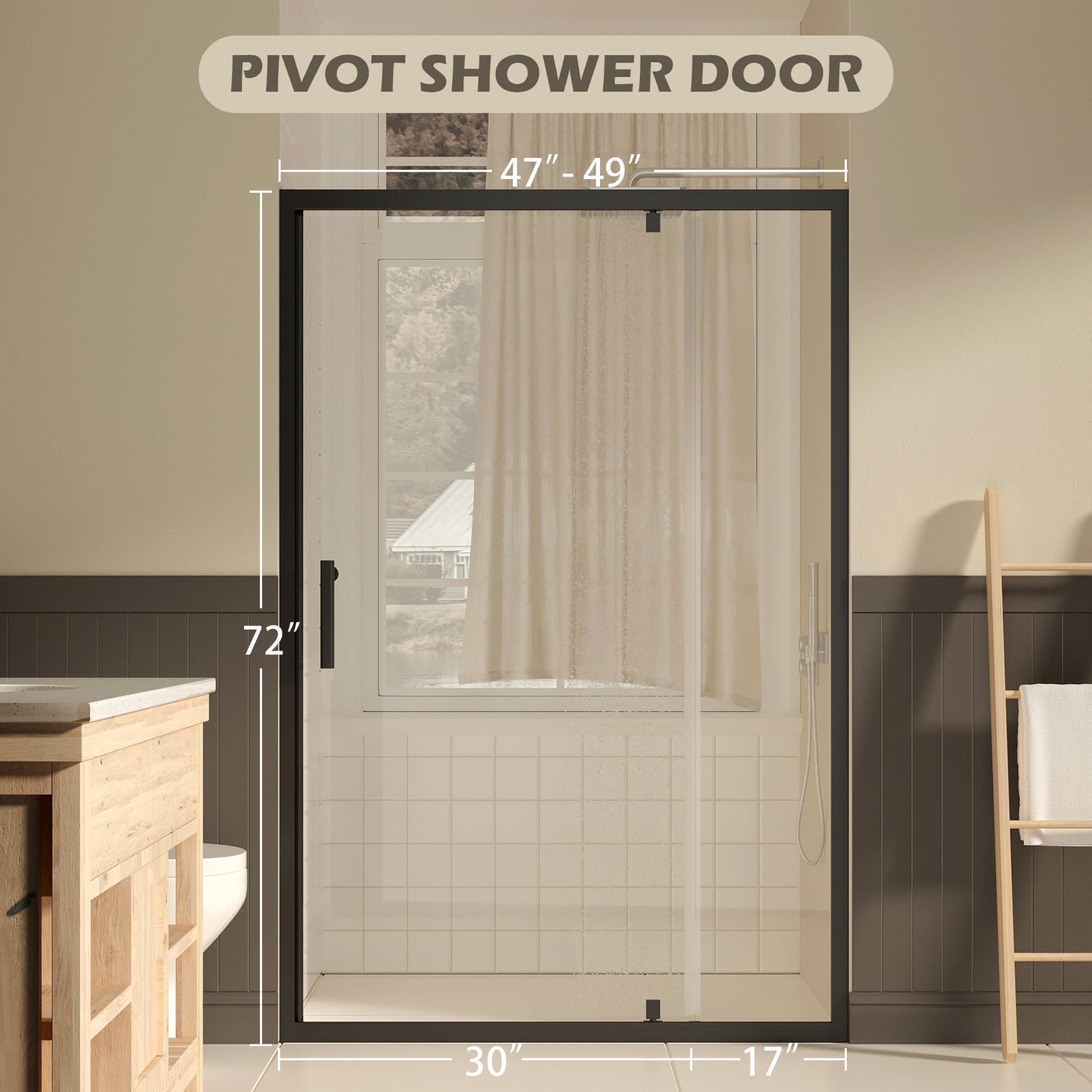 47-49" W × 72" H Pivot Shower Door with Clear Tempered Glass