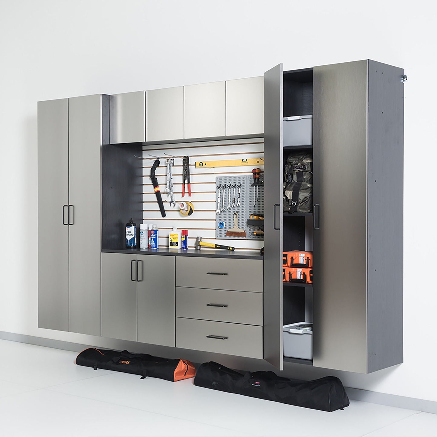 Astro Series - Wall Storage Cabinet With Soft Closing Drawers - Metallic Gray