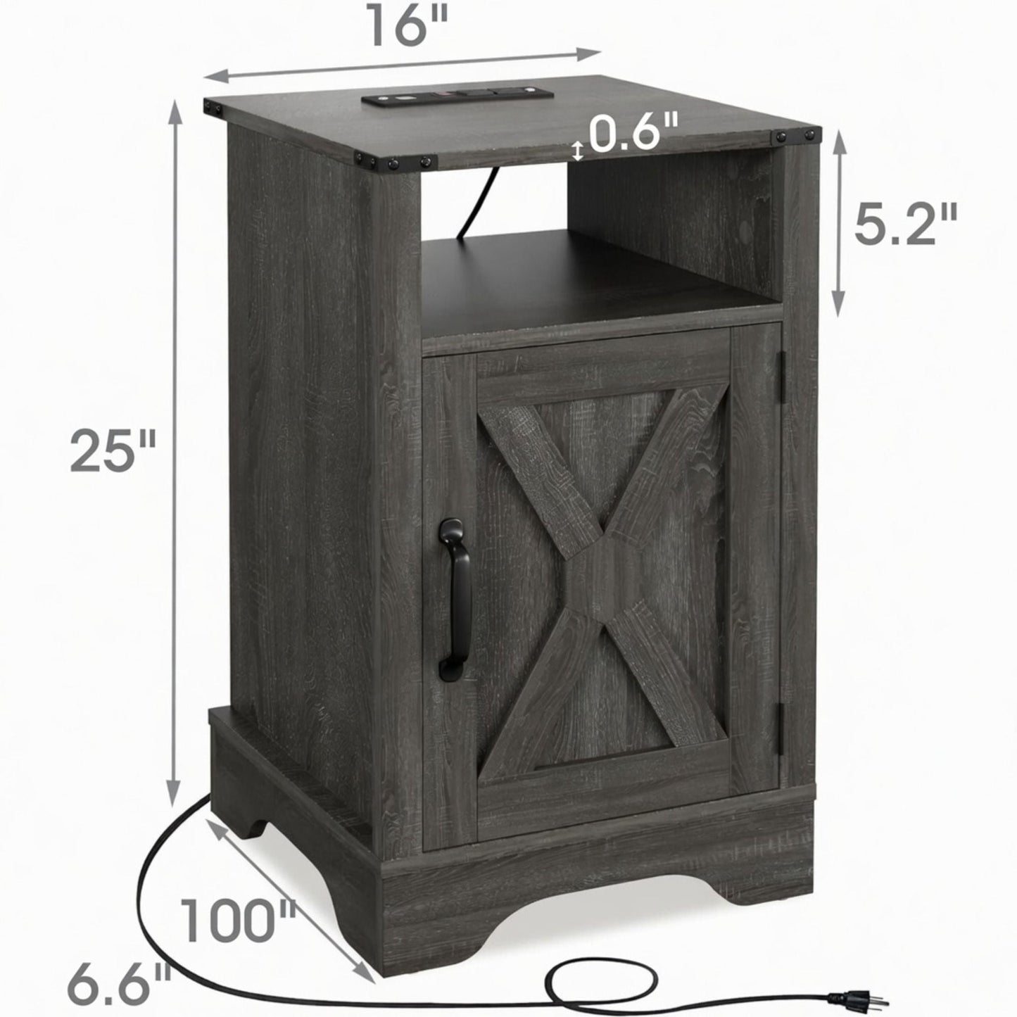 Farmhouse Nightstand, Charging Station & Storage