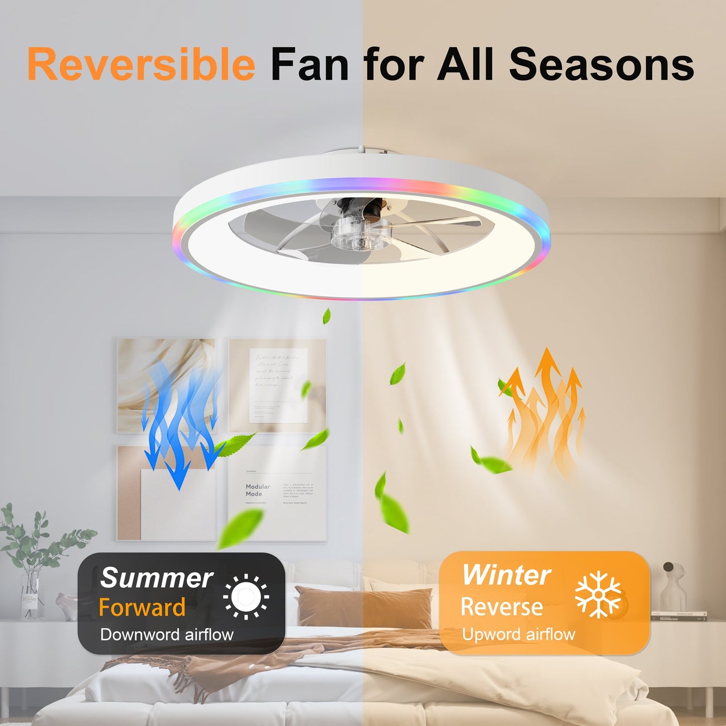 23.6" Modern RGB Ceiling Fan with Lights