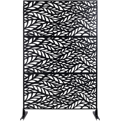 Outdoor & Indoor Privacy Screen Metal Privacy Screen, Freestanding Decorative Privacy Screen For Deck Balcony Patio - Black