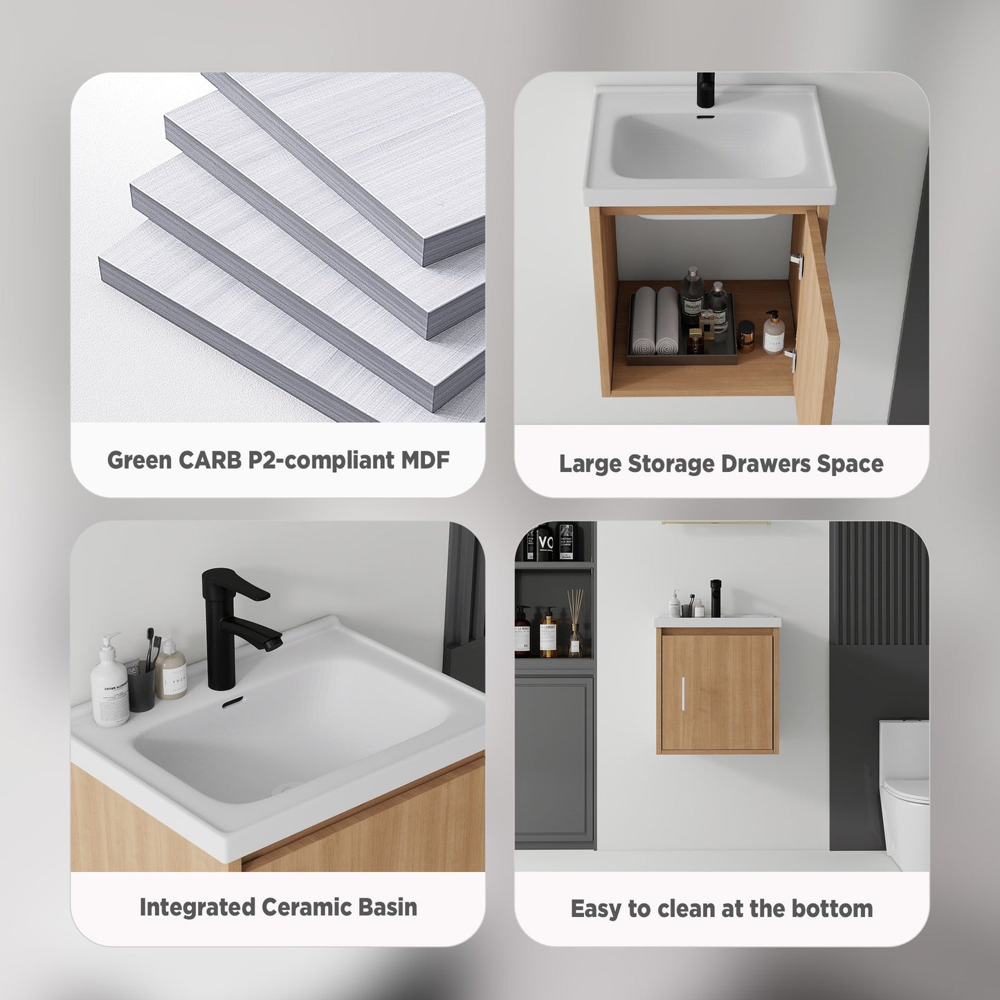 20 Inch Floating Bathroom Vanity with Sink, Soft-Close Door, Ceramic Sink, Plywood