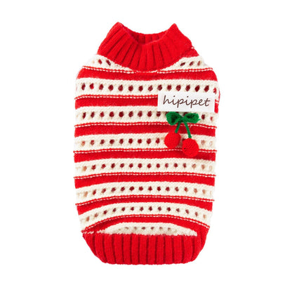 Autumn And Winter Dog Clothing, Warm, Hollowed-out Knitted Cherry Small Dog, Teddy Bichon, Cat Sweater, Pet Clothing