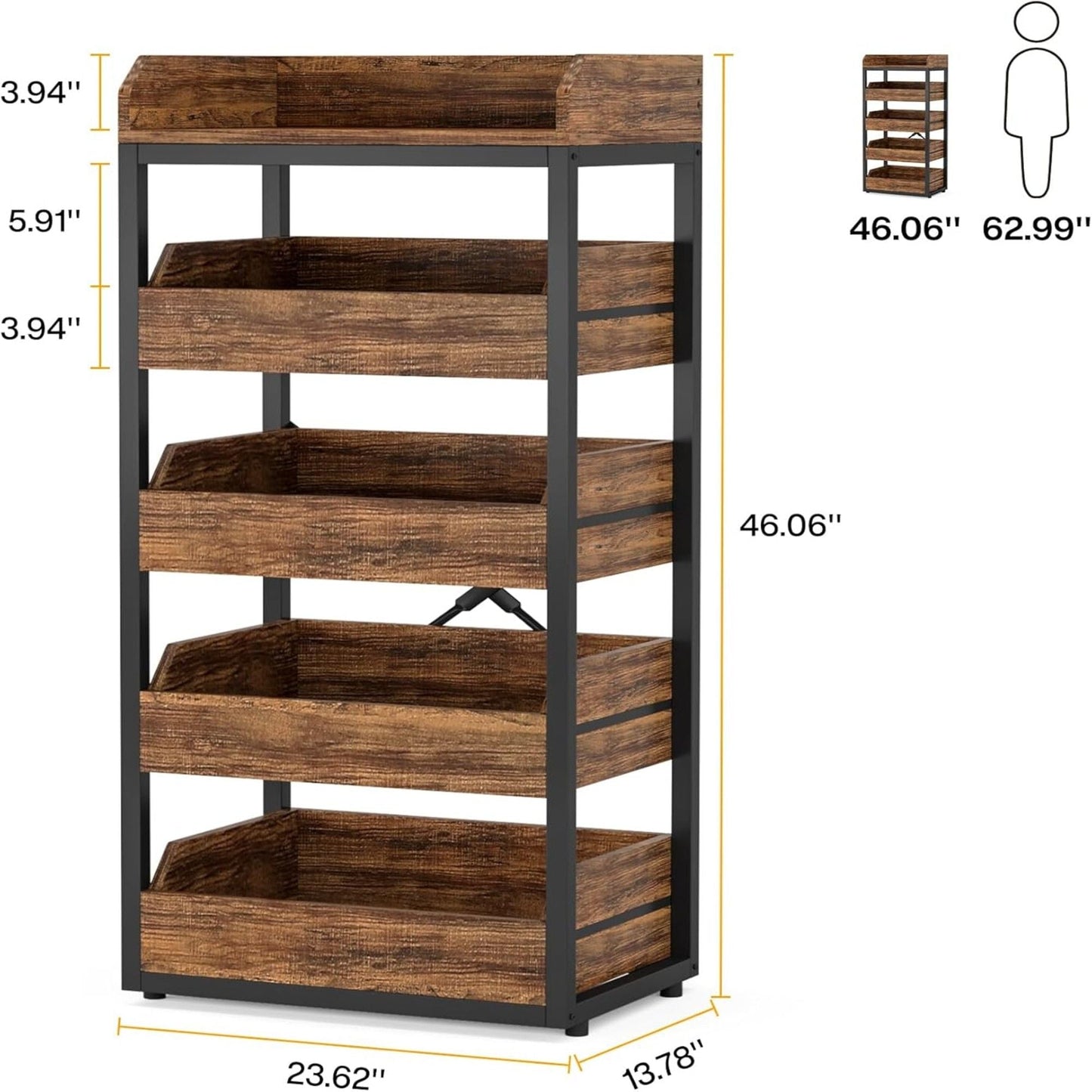 5 Tier Pull Out Fruit Vegetable & Snack Storage Rack - Brown / Black