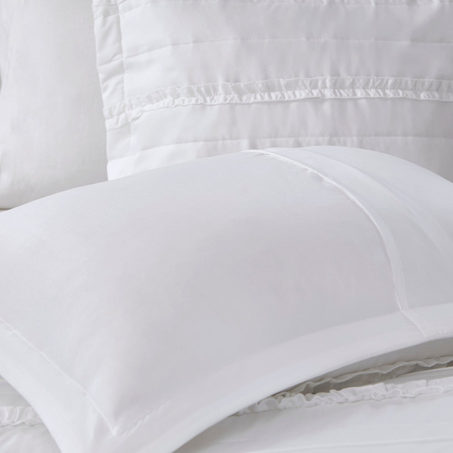 5 Piece Microfiber Ruffled Comforter Set - White California King