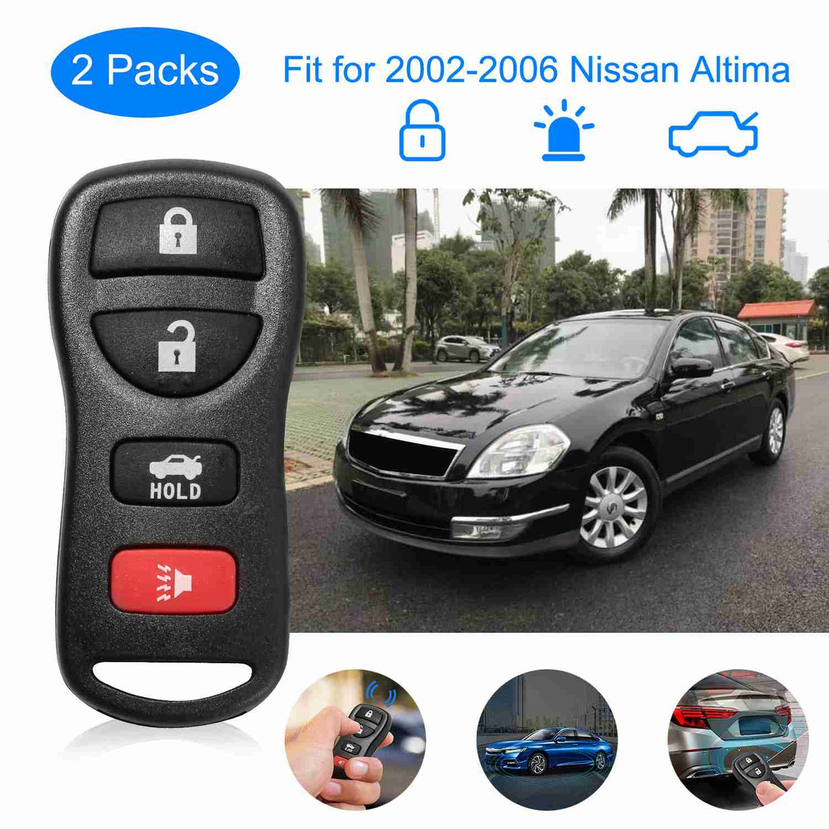 2 Keyless Entry Car Key Remote Key Fob Case Button Pad Replacement for 2002-2006 Nissan Altima KBRASTU15