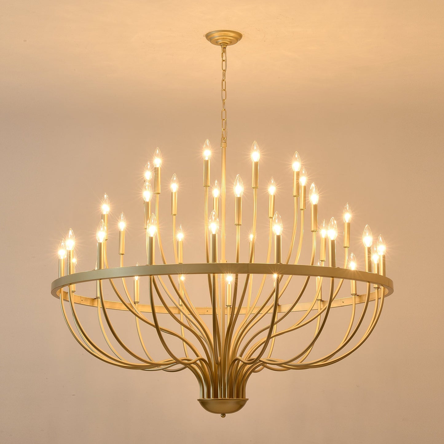 36-Light Gold Industrial Iron Candle Chandelier