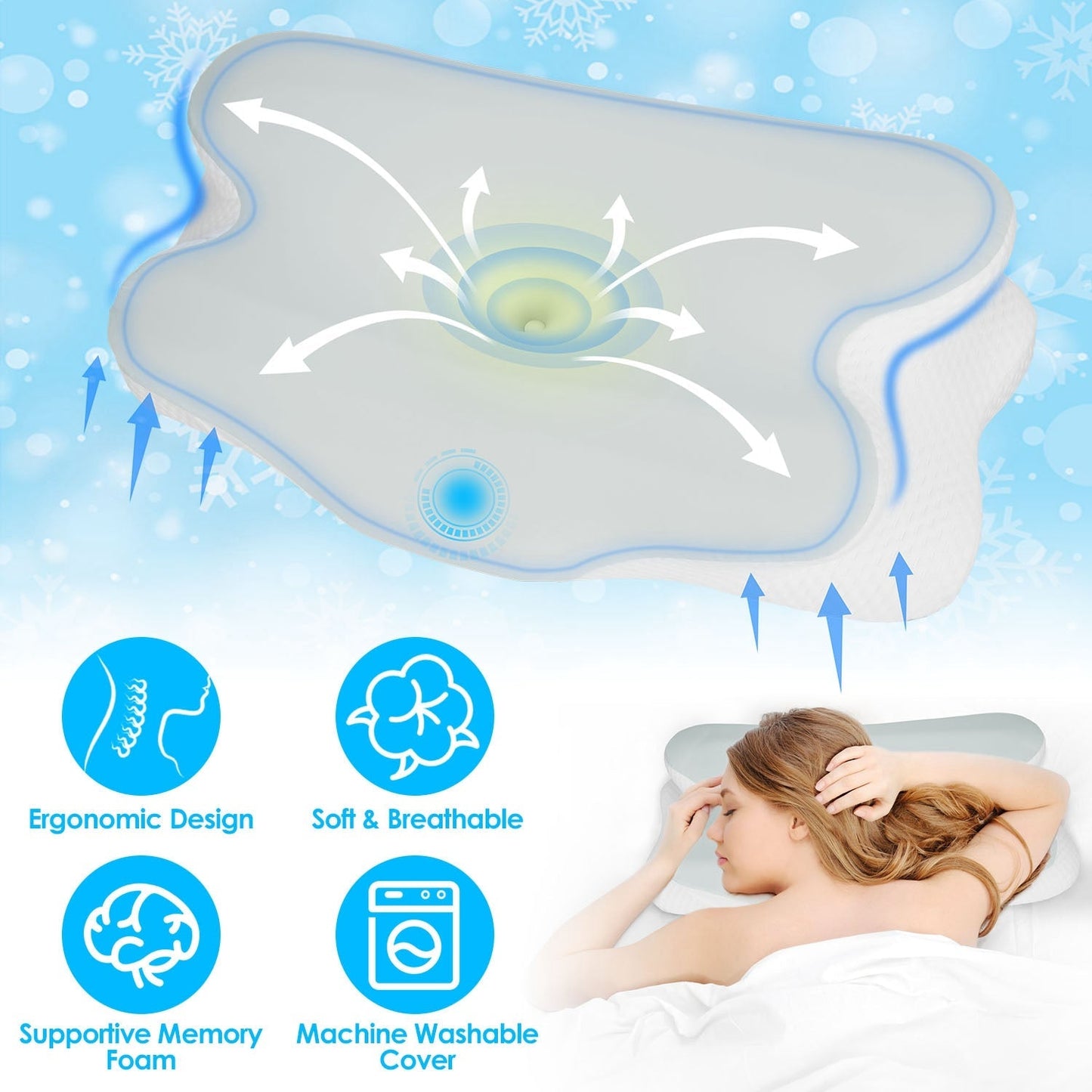 Orthopedic Memory Foam Pillow with Cooling Case Neck Support Pillow with Machine Washable Case for Side Back Stomach Sleepers