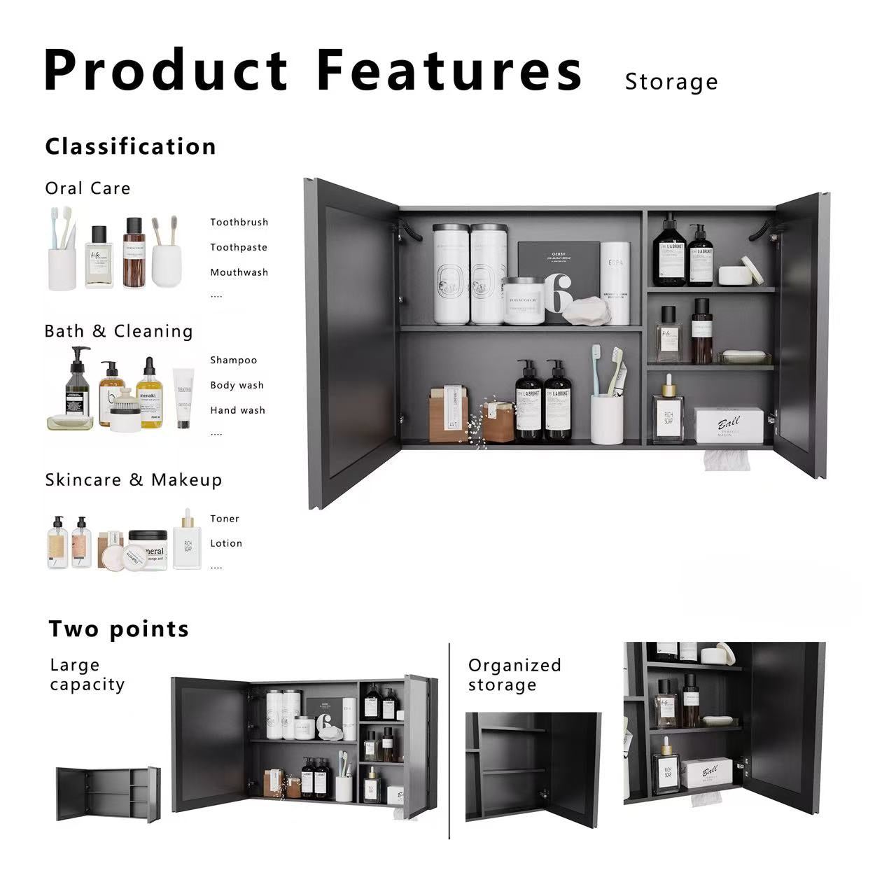 LED Bathroom Medicine Cabinet with Single-Color