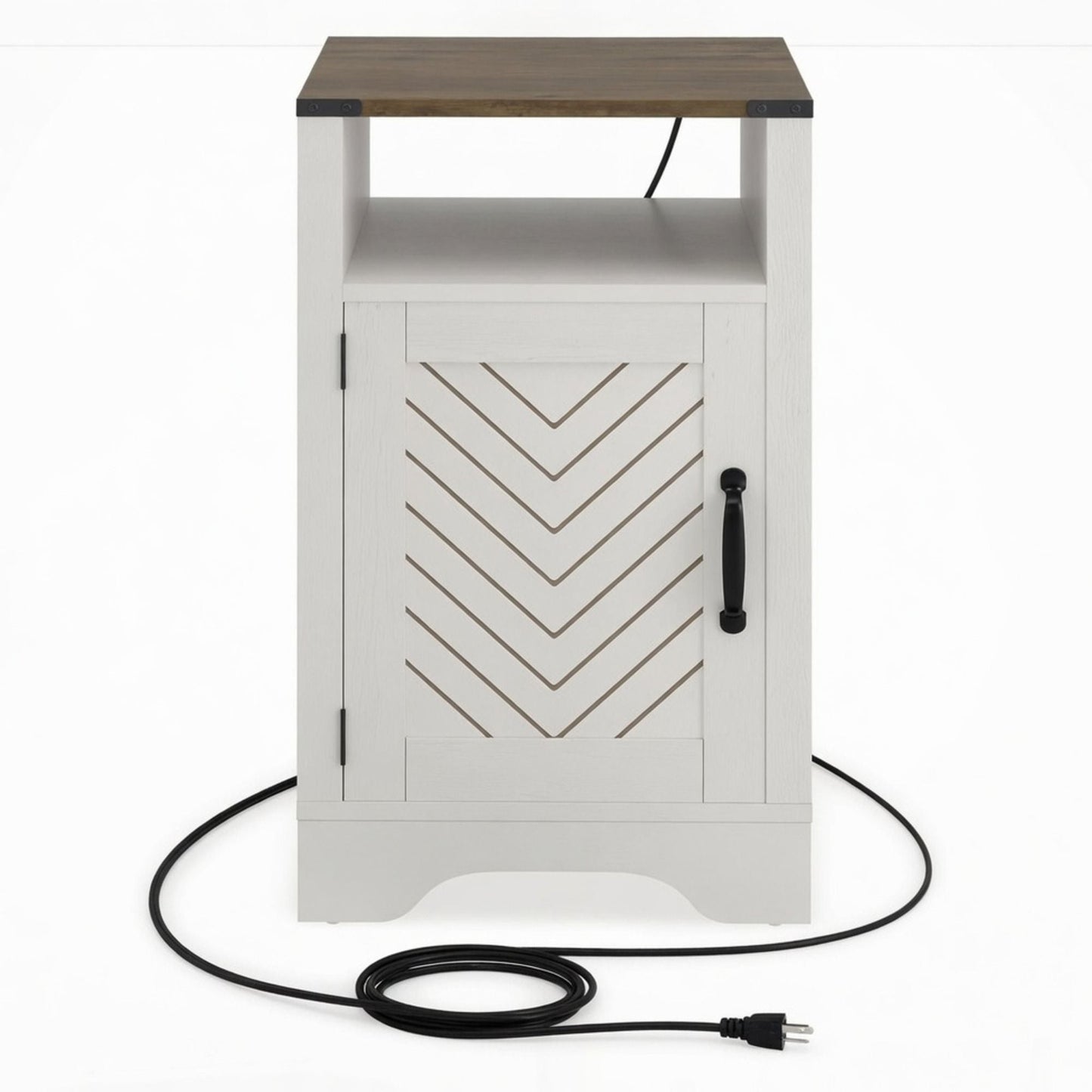 Farmhouse Nightstand With Charging Station & Storage