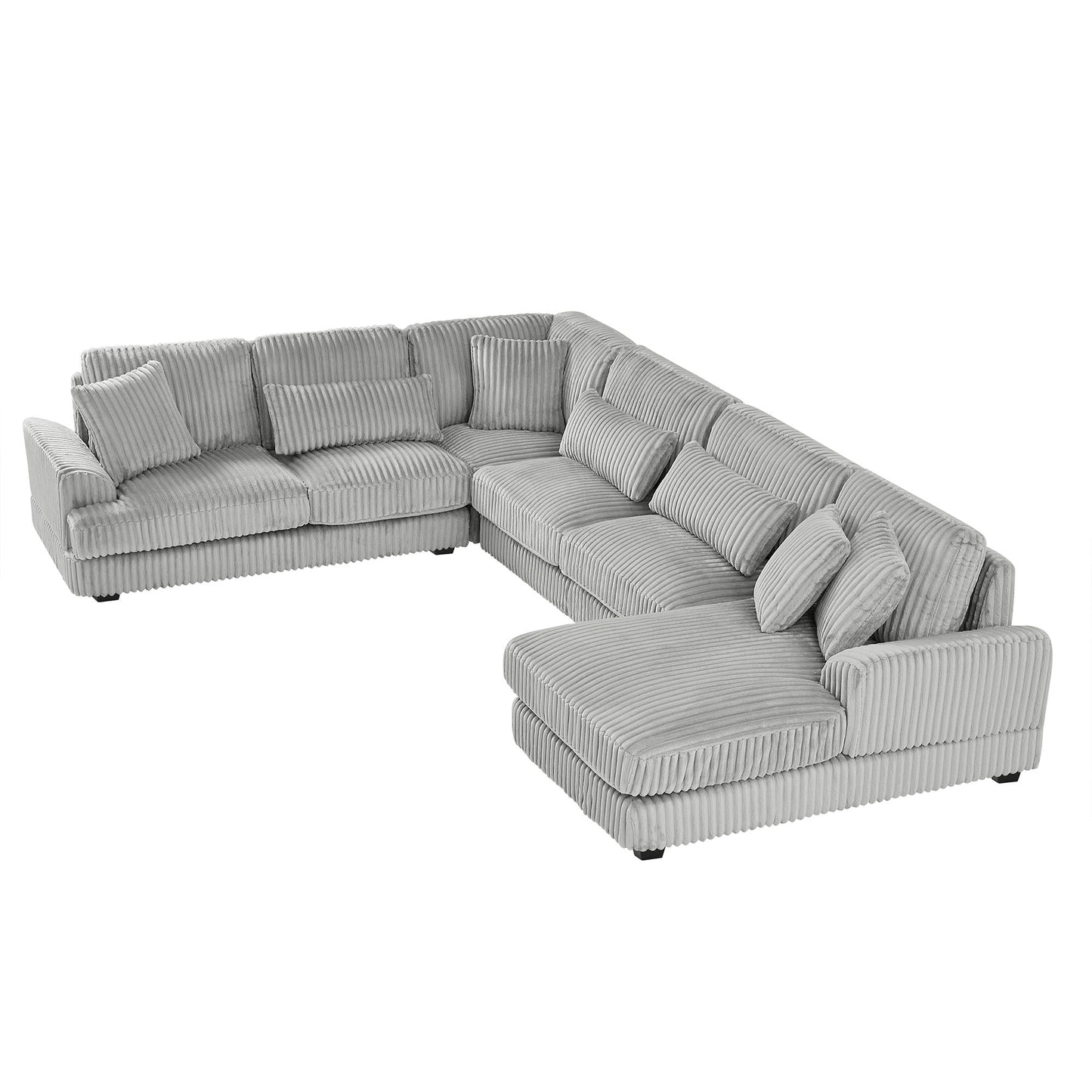 U - Shaped Sectional Sofa With Chaise Lounge, Oversized Living Room Sofa - Gray