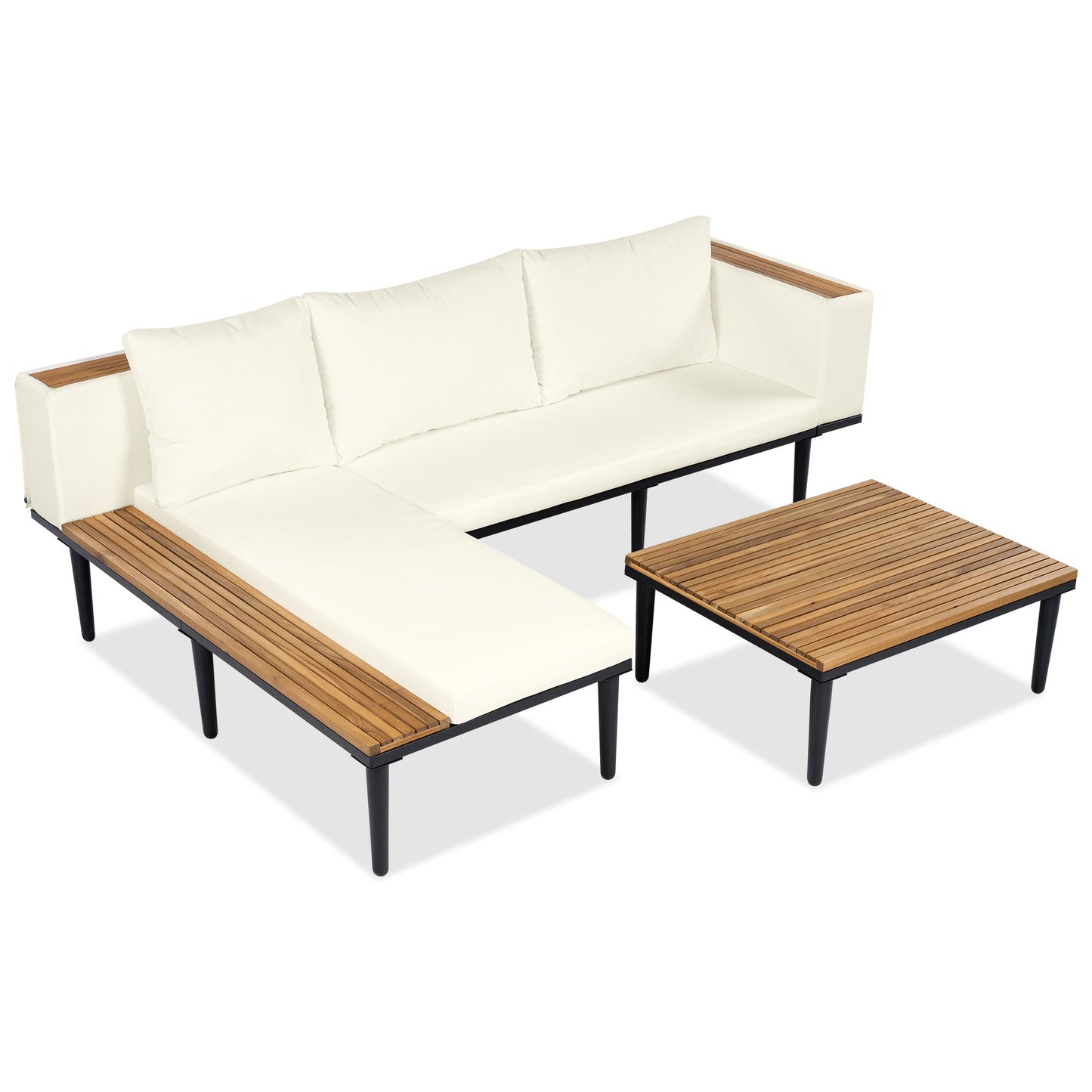 Luxury L-Shaped Acacia Wood Patio Furniture Set with Cushions