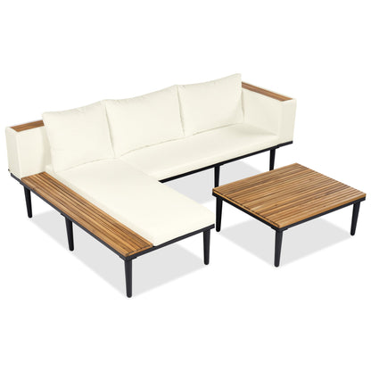 Luxury L-Shaped Acacia Wood Patio Furniture Set with Cushions