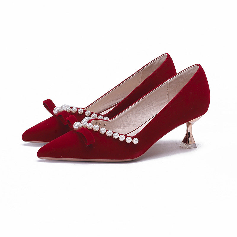 X586 Wedding Shoes Womens High-Heel Red Velvet Bridal Shoes For The Show-Hot Ceremony