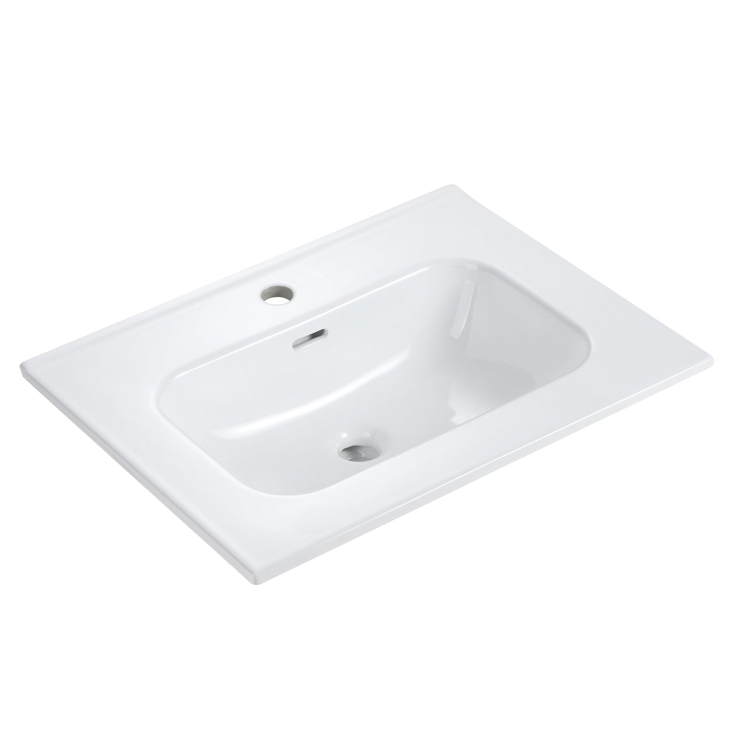 Glossy White Ceramic Integrated Sink