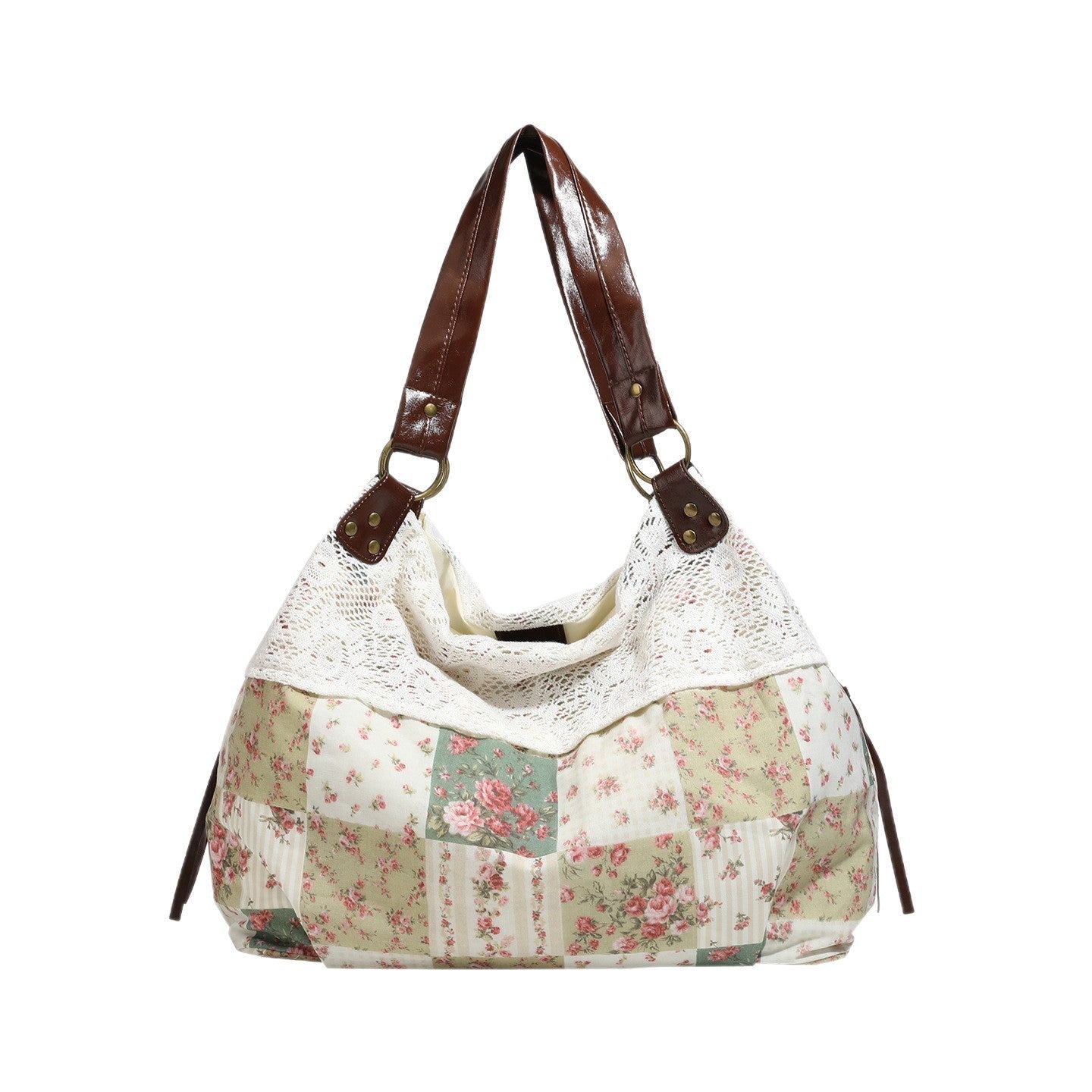 Womens Cotton Floral Patchwork Hollow-Out Shoulder Bag