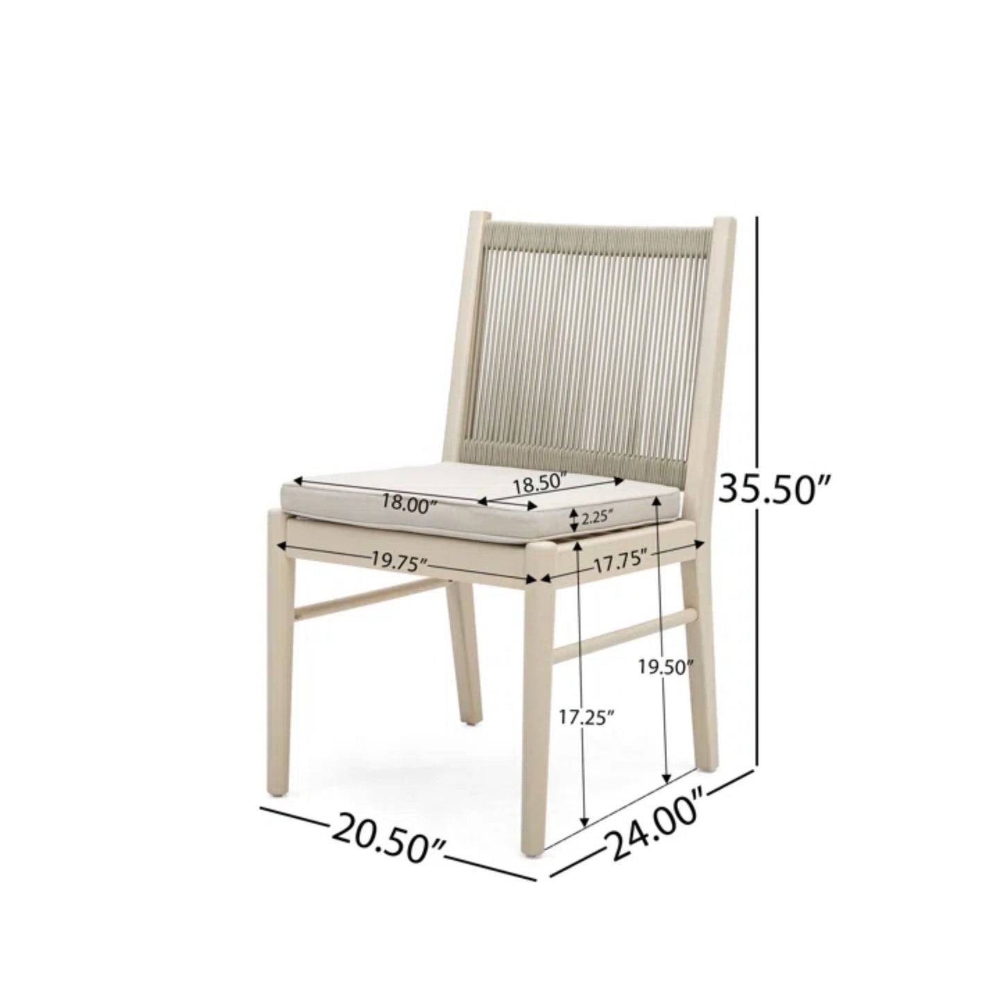 Cordoba Dining Chair Set of 2 - Comfortable Armless Beige Chairs