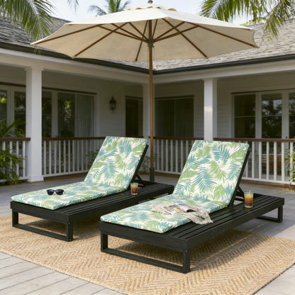 Black Acacia Wood Chaise Lounge with Leaf Coconut Cushion