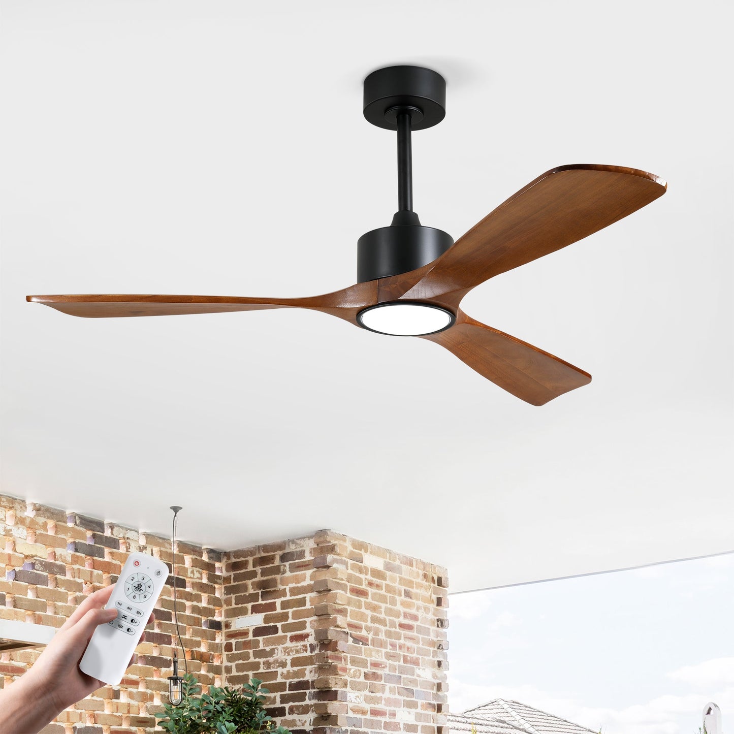 52 Inch Solid Wood Ceiling Fan with Light Kit and Remote Control