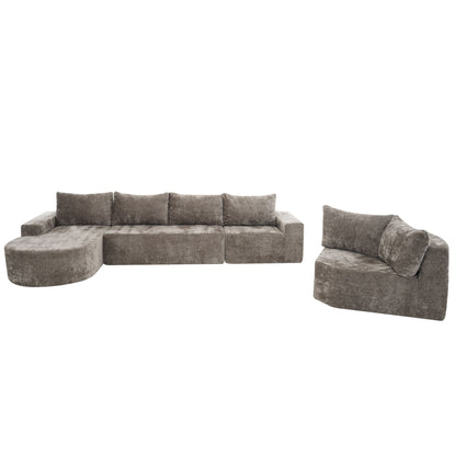 Modular Cloud Sectional Sofa Set, U-Shaped Upholstered Couch With Deep Seat