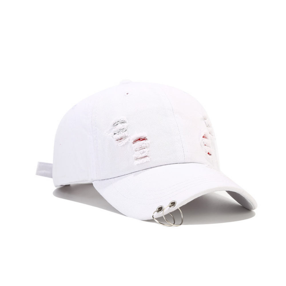 Summer Men's And Women's Denim-frayed Distressed Metal Round Ring Decorative Baseball Caps For Street Trendy Fashionistas To Show Off On The Street.