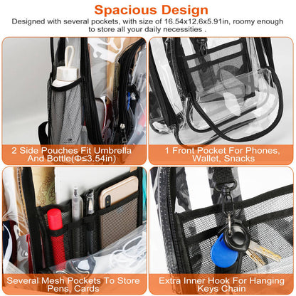 Clear Backpack Heavy Duty Transparent Book Bag Waterproof PVC Clear Backpack 5.3Gal with Reinforced Strap for College Workplace