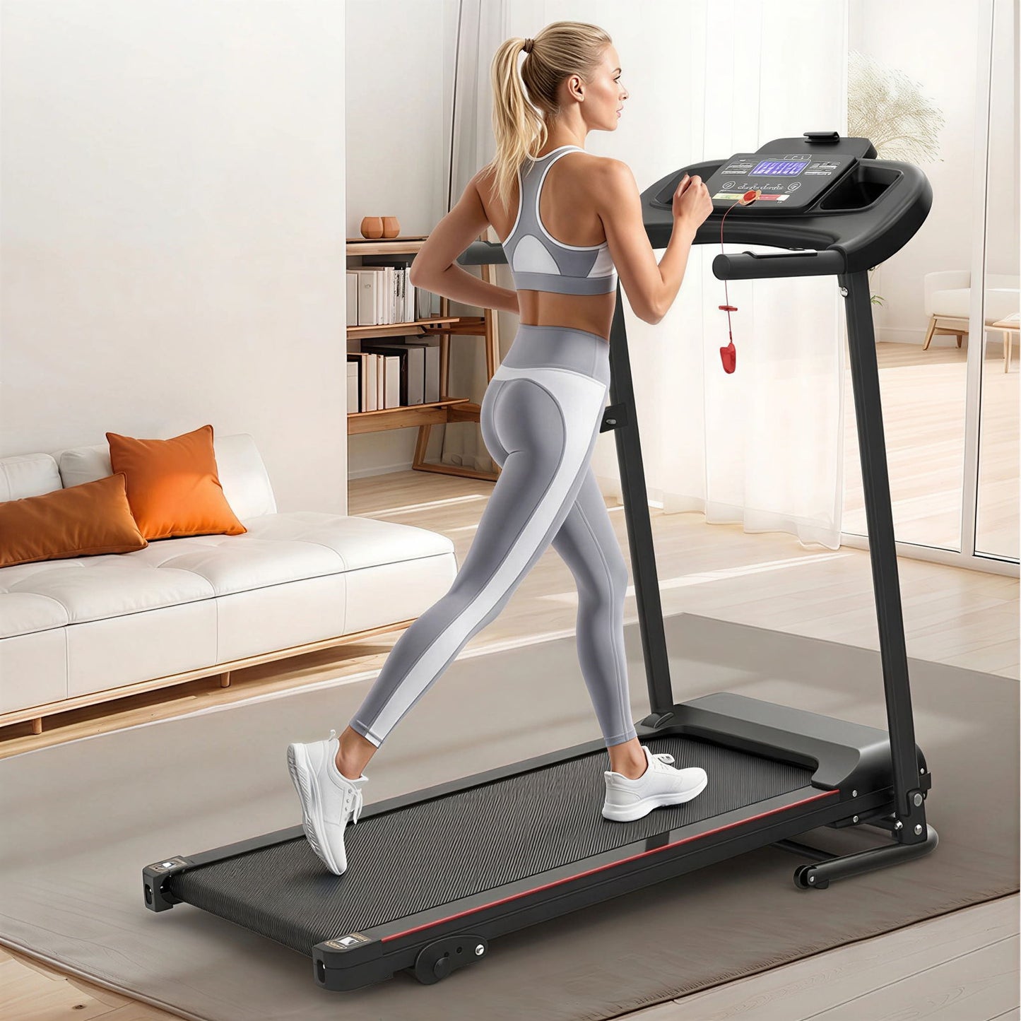 Foldable Electric Treadmill With 2.5Hp Motor, 12Km / H Speed, 3 Incline Levelstooth Music, Heart Rate Sensor, Spacious Running Belt For Indoor - Black