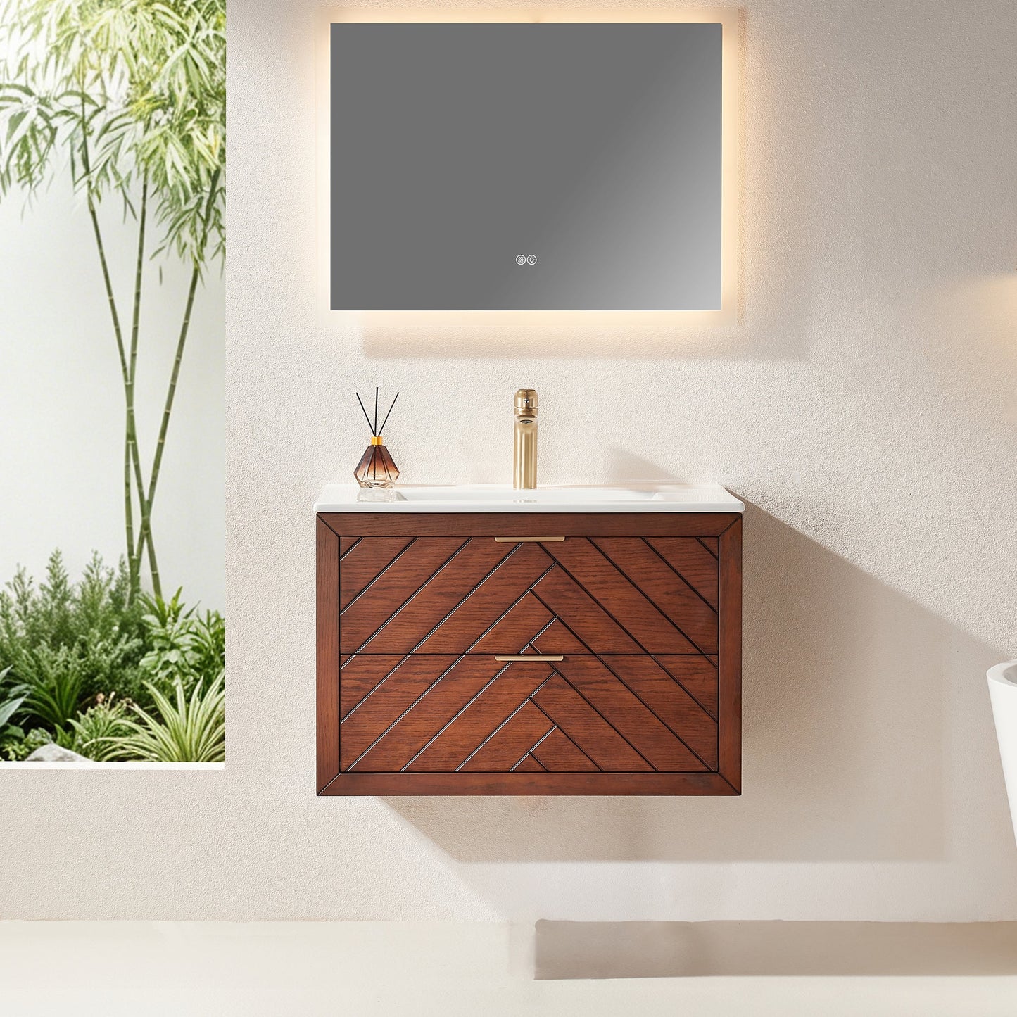30" Pre-Assembled Wall Mounted & Floating Single Vanity Cabinet with 1-Hole Ceramic Top
