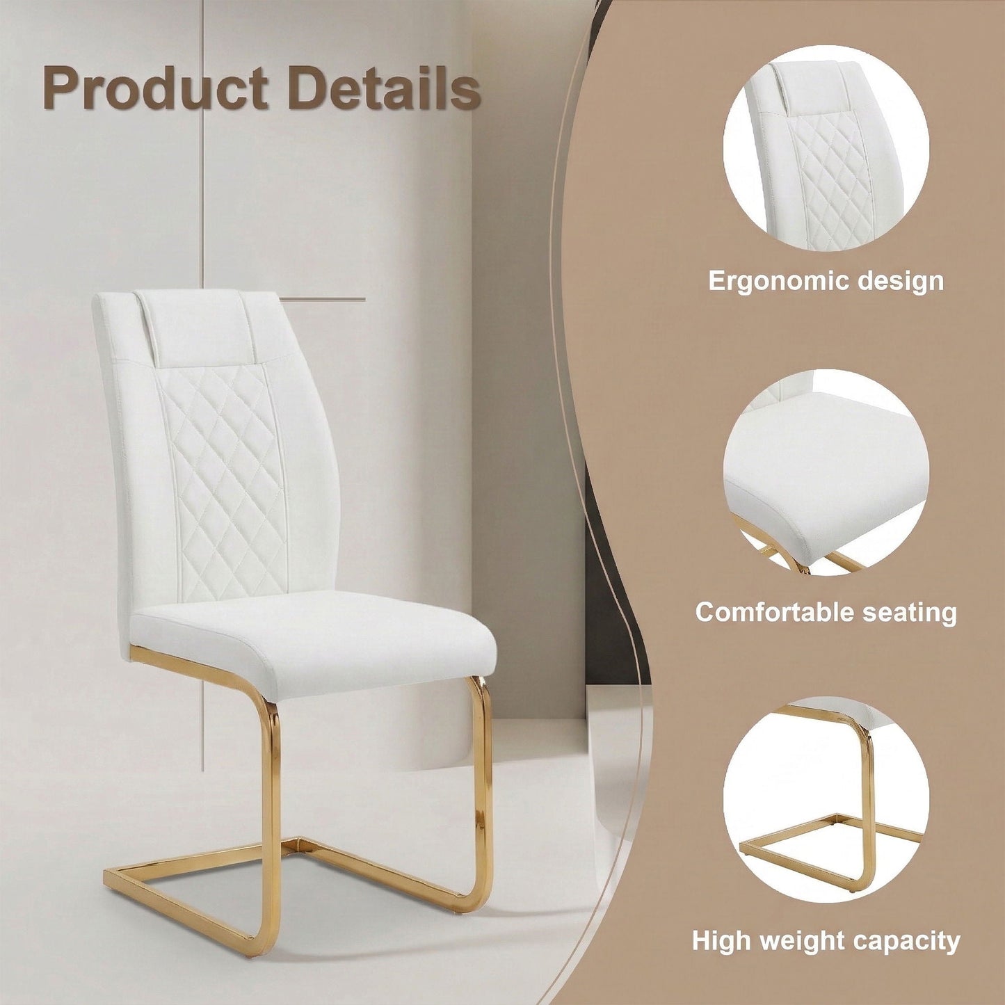 High Back Dining Chairs For Dining & Kitchen Room (Set of 4) - Golden / White