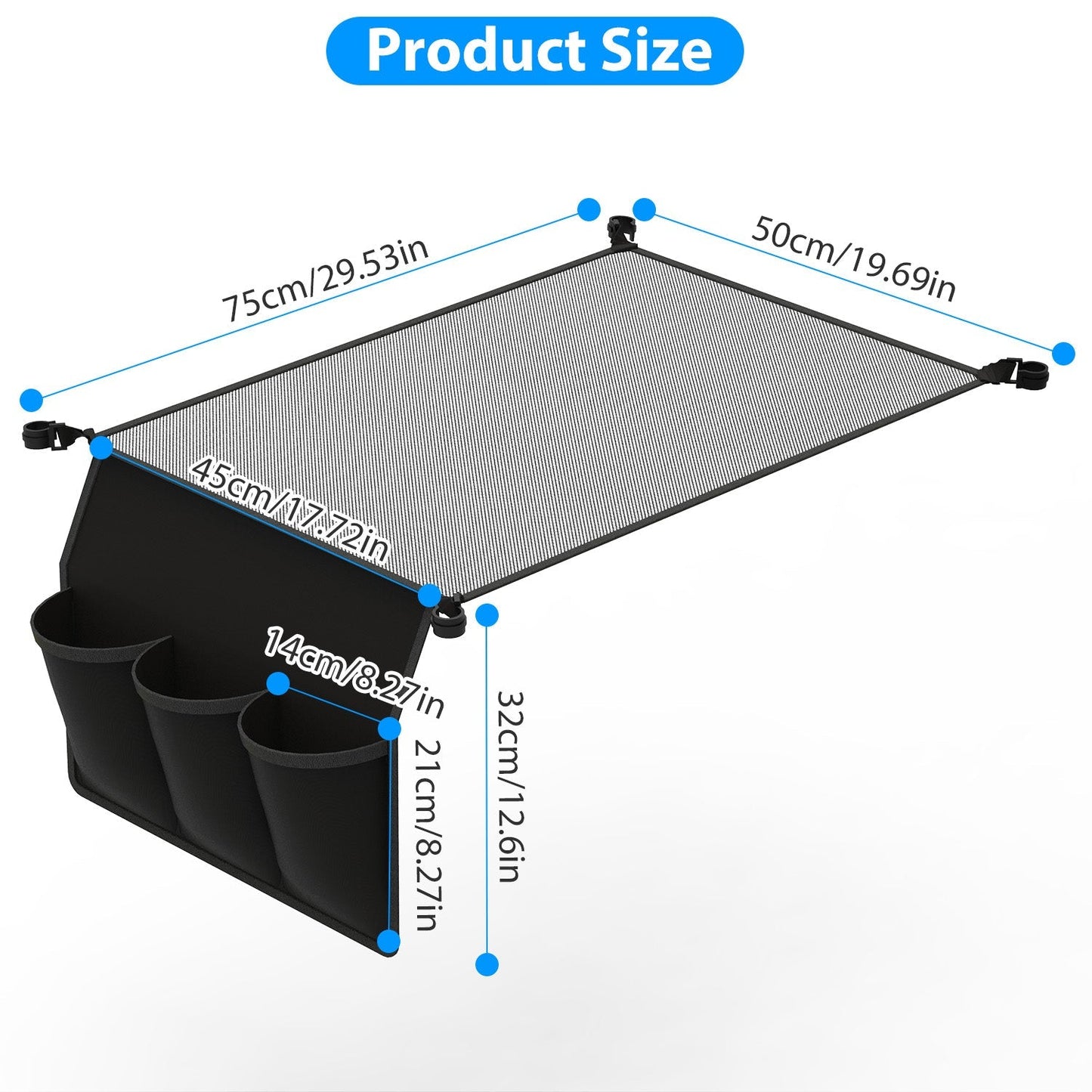 Hanging Storage Net for 35.43x23.62 Camping Table Under Table Folding Net Bag Tear-Resistant with 3 Side Pockets 4 Corner Clips for Camping Hiking Fis