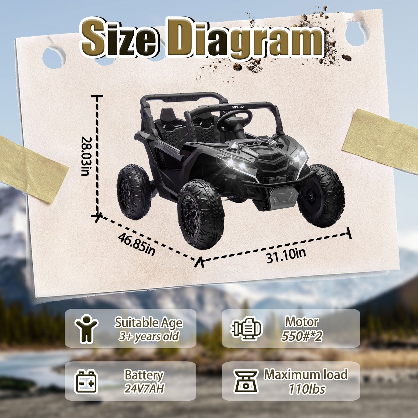 24V Two-Seater Kids Ride-On UTV with Parental Remote Control